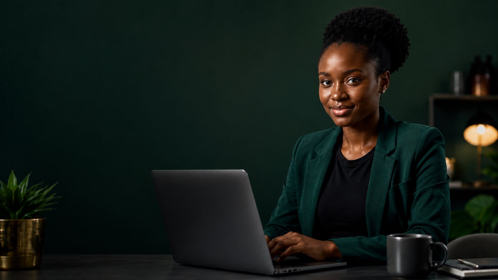 Young African woman learning digital skills on her laptop in a virtual class